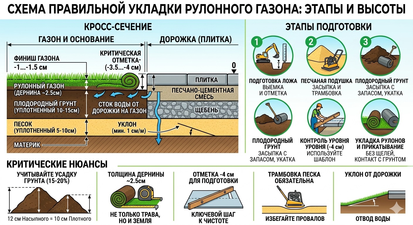  Пошаговые этапы работ при укладке газона