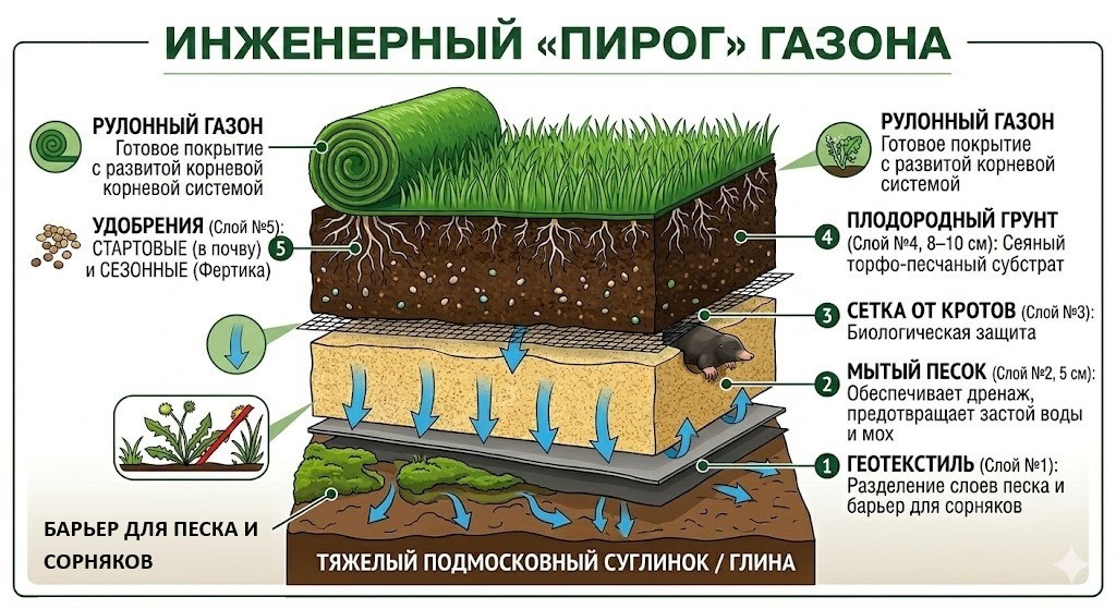 Технология «Пирога» при укладке газона