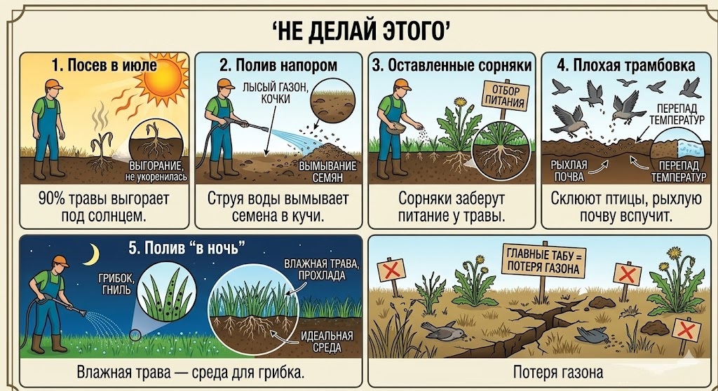  «Не делай этого» с посевным газоном