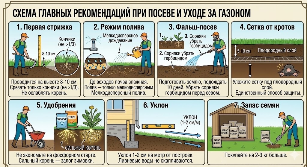 рекомендации и правила посевного газона