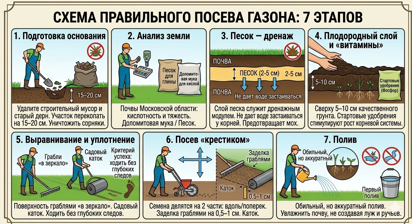 7 этапов посева газона